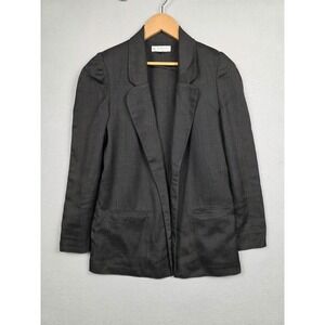 Peabody‎ Blazer Womens 7/8 Charcoal Gray Linen Blend Open Front Jacket Office